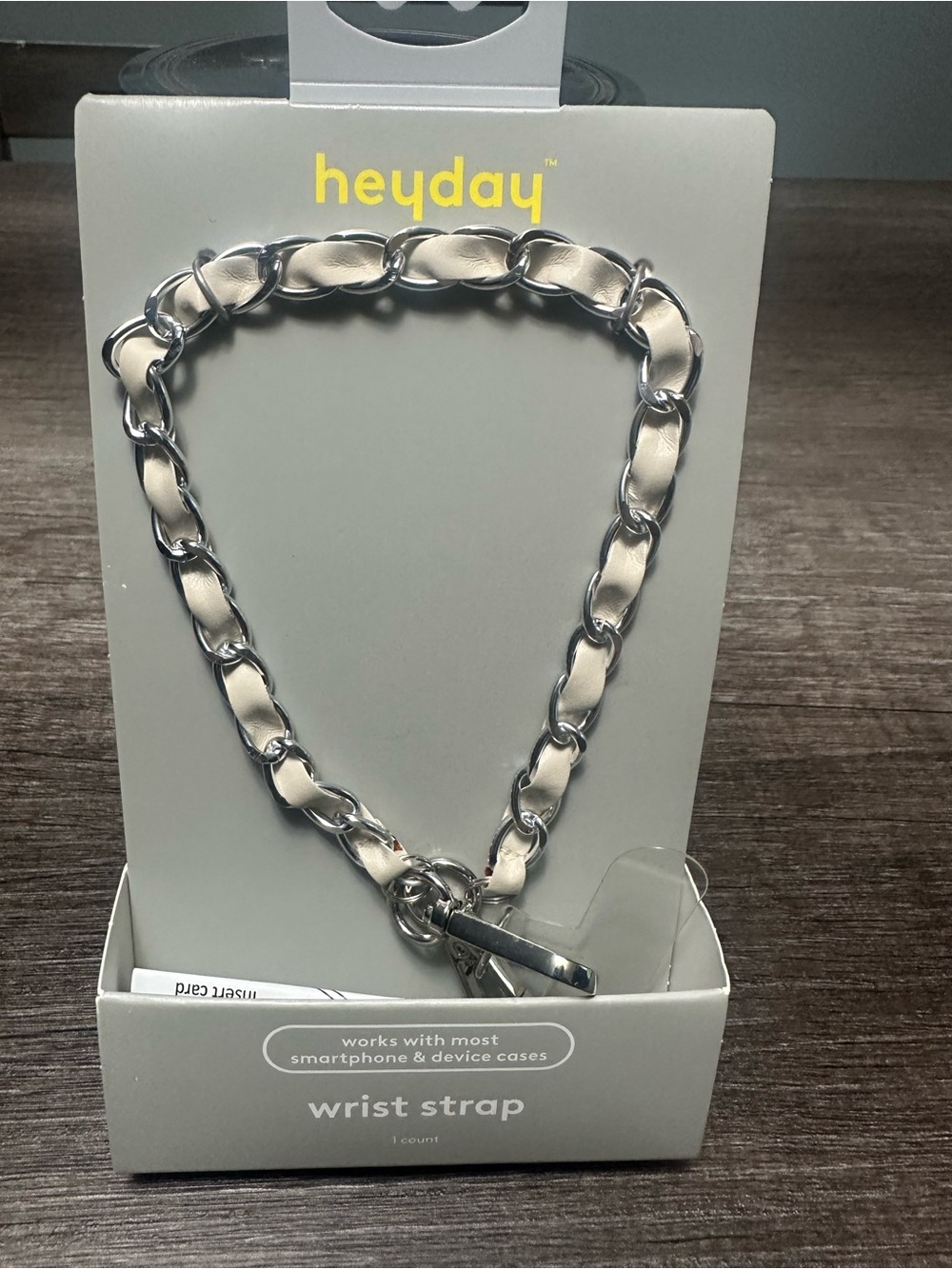heyday Silver Chain Wrist Strap with Cream Ribbon